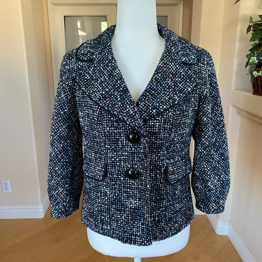 Semantiks Women's Tweed Blazer - Black and Blue 3/4 Sleeves